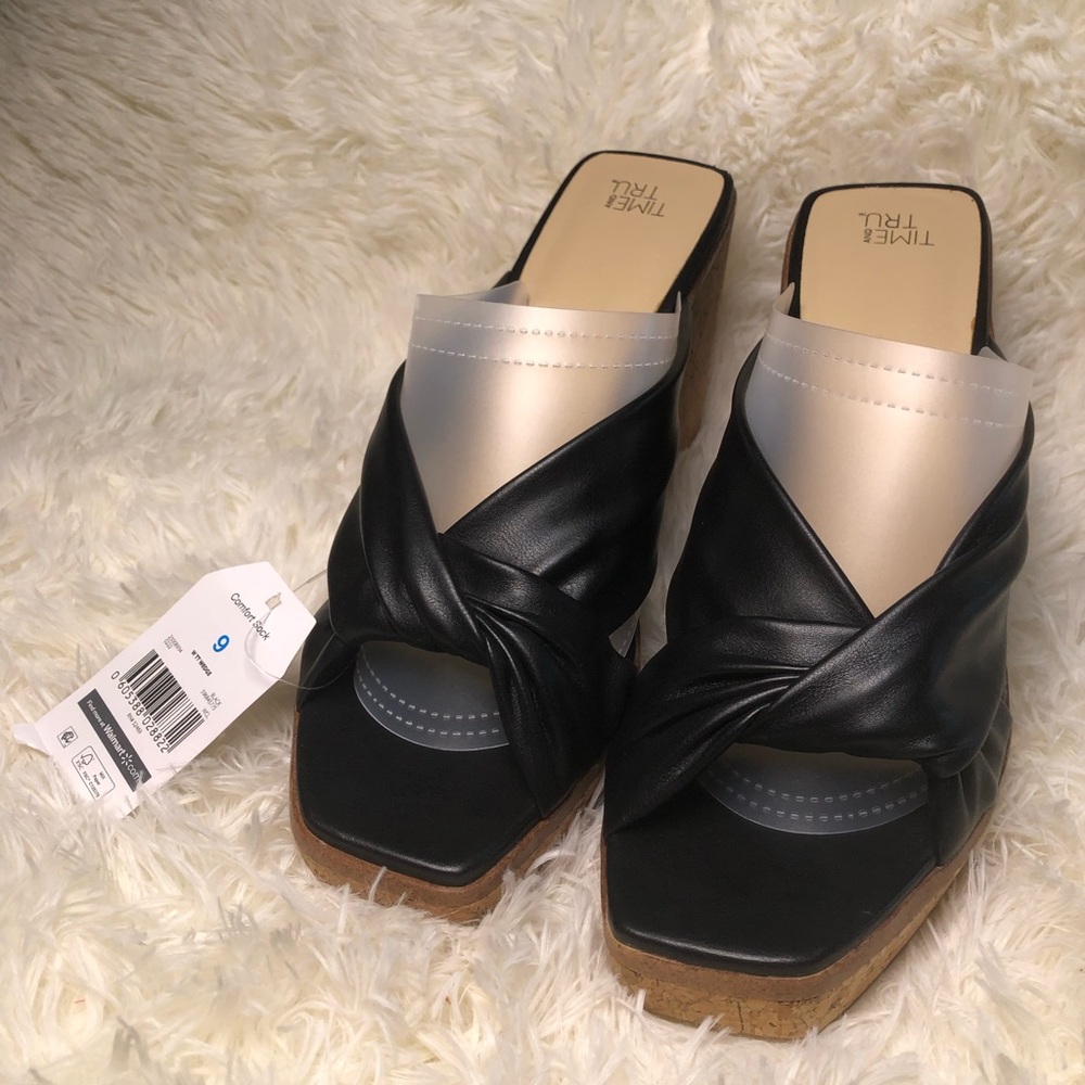 Black Twist-Knot Slide Wedges size 9 NWT - Picture 15 of 16